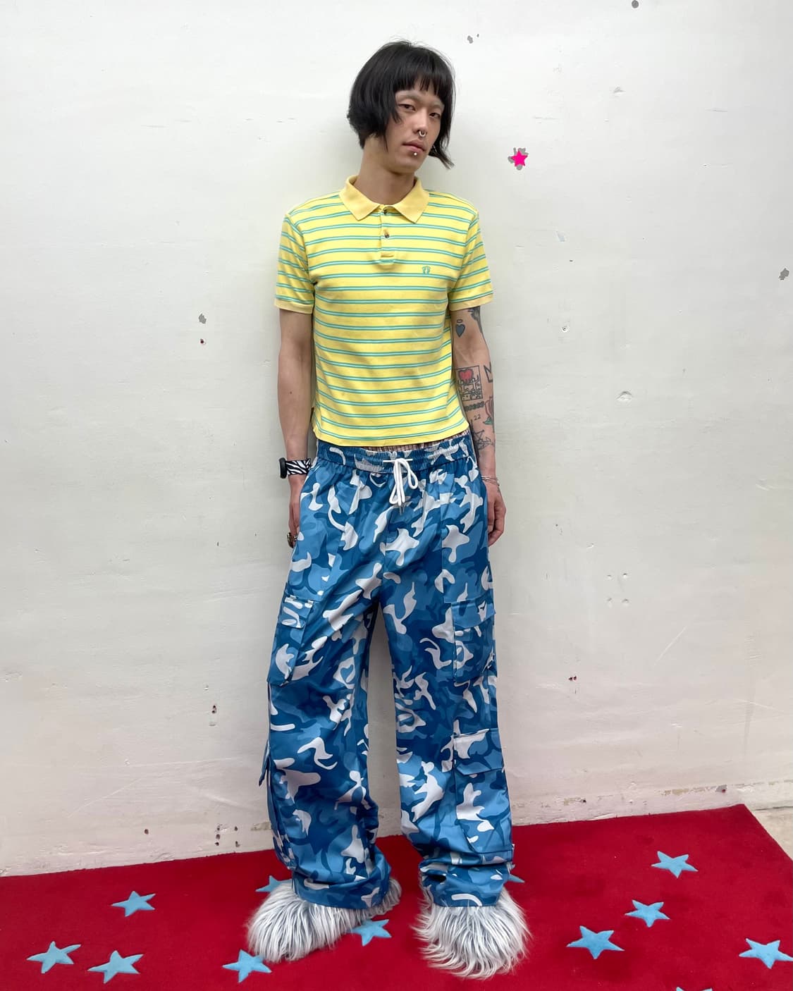 Blue Stripe Footprint Yellow T-shirt 상품이미지5