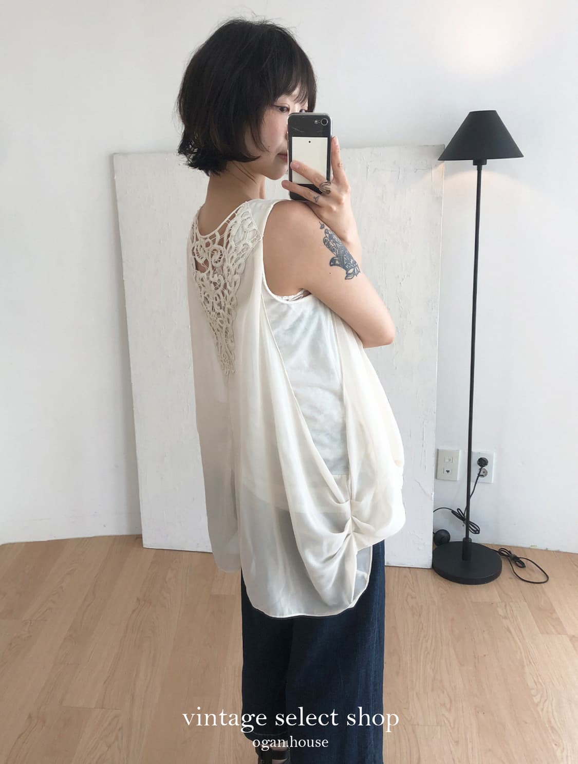 vintage lace chiffon sleeveless blouse 상품이미지5