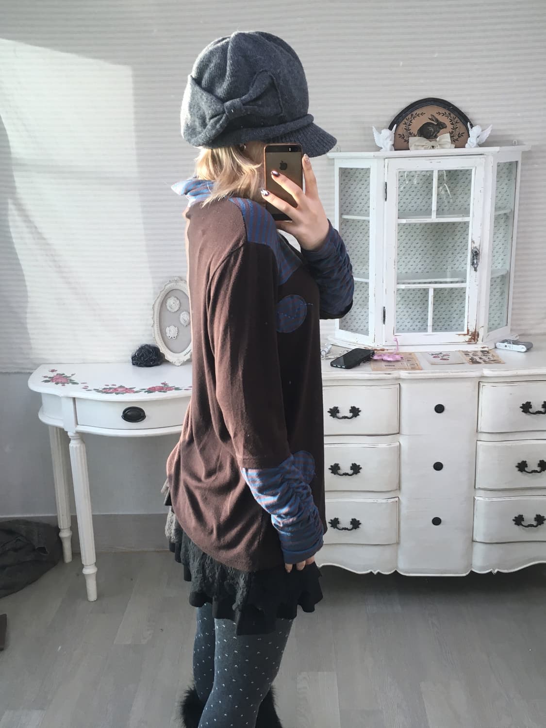 빈티지 도트 패치워크 셔링 롱슬리브 상품이미지4