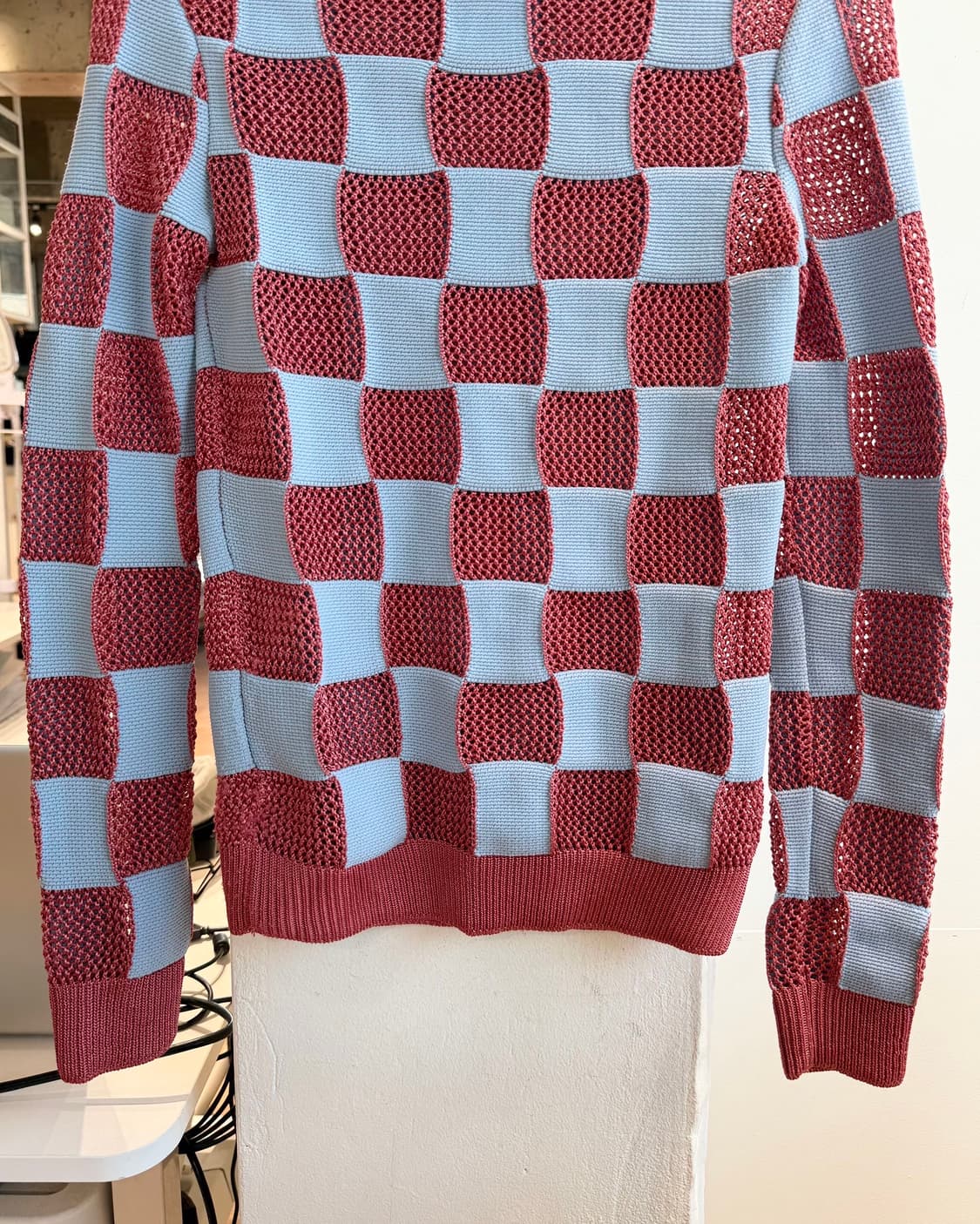 마르니 블루 핑크 체커보드 니트 상품이미지6