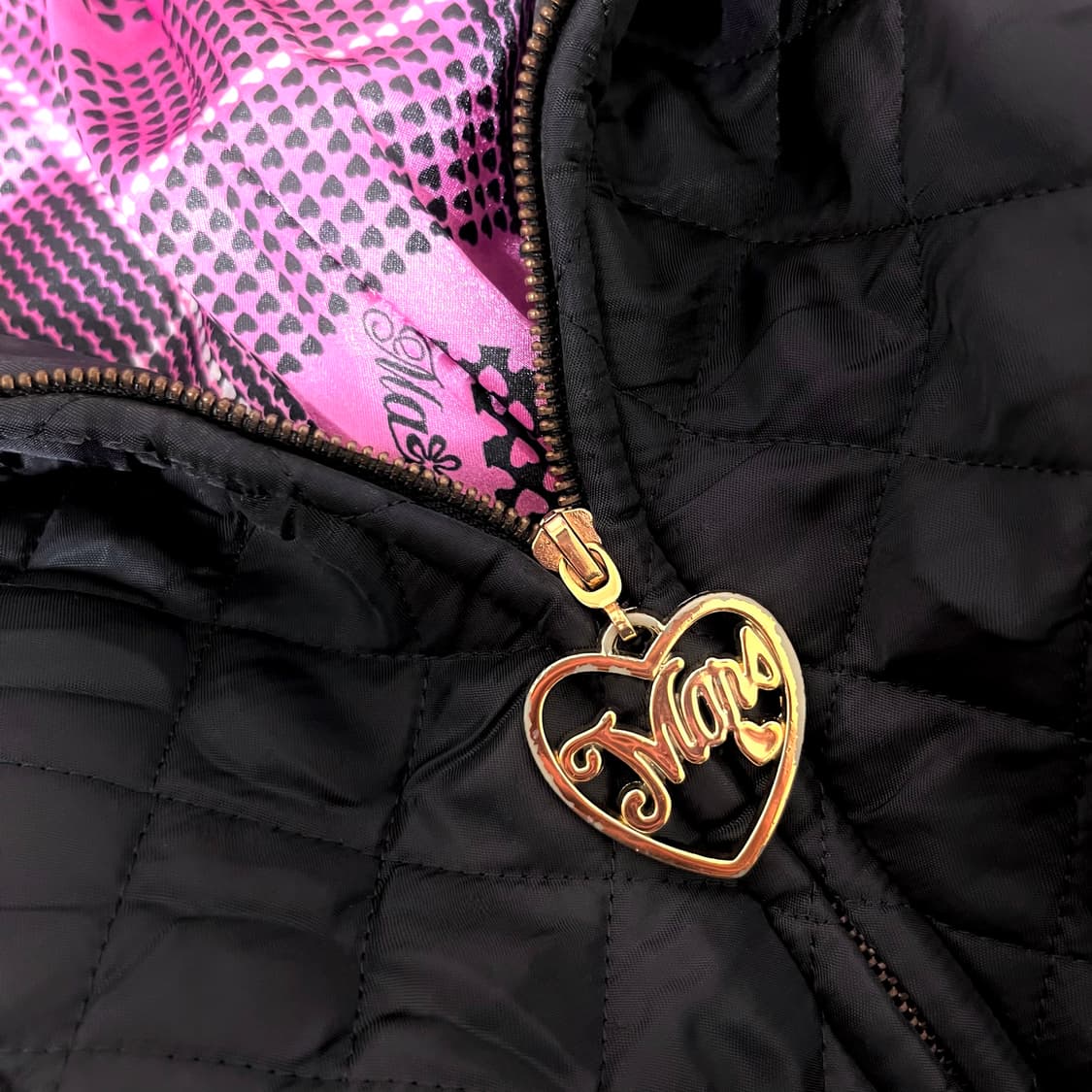 MA*RS마즈 블랙핑크 하트체크 금장 퍼 패딩 히메오네갸루y2k핀터아게하 상품이미지2