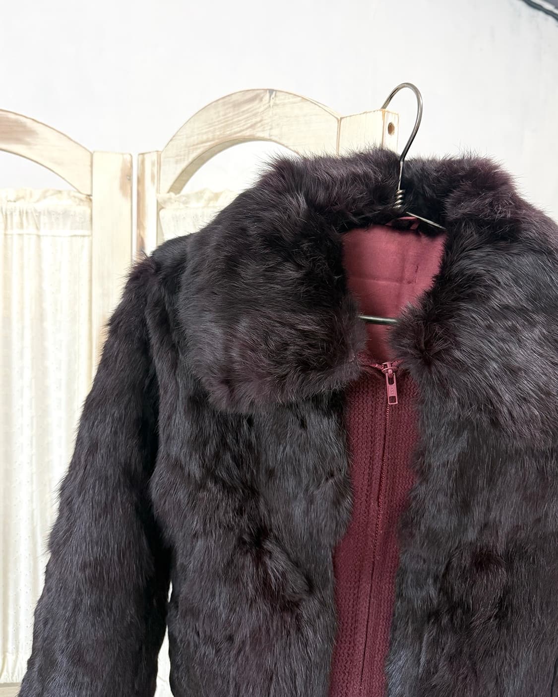 Red-wine Rabbit Fur Knit zip-up 상품이미지7