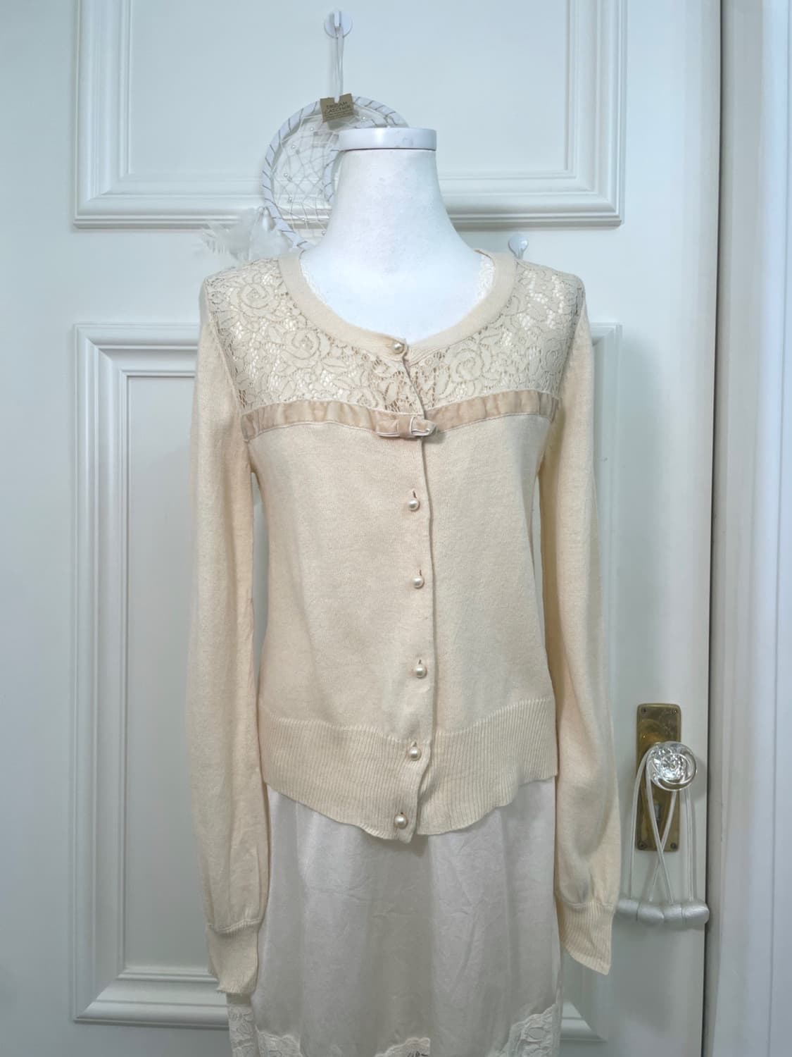 butter cream lace velvet point cardigan& 상품이미지5