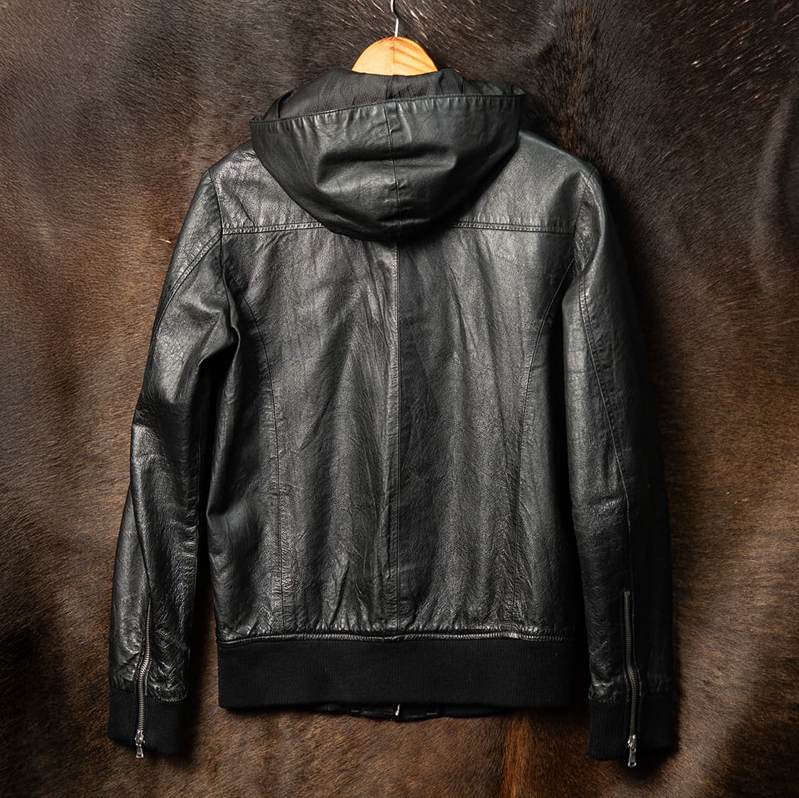 [90] 잭로즈 JACK ROSE 피그스킨 레더 후드집업 블랙  상품이미지6