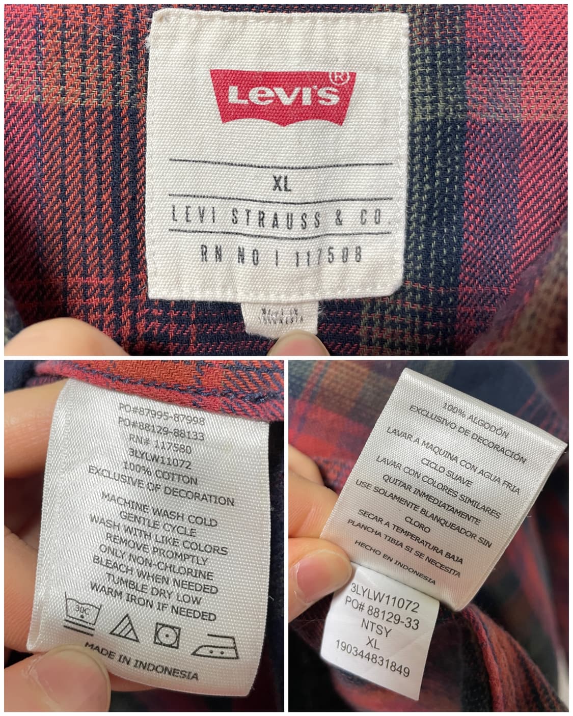 리바이스 남성 코튼 웨스턴 체크셔츠 XL _ 브릭 상품이미지10