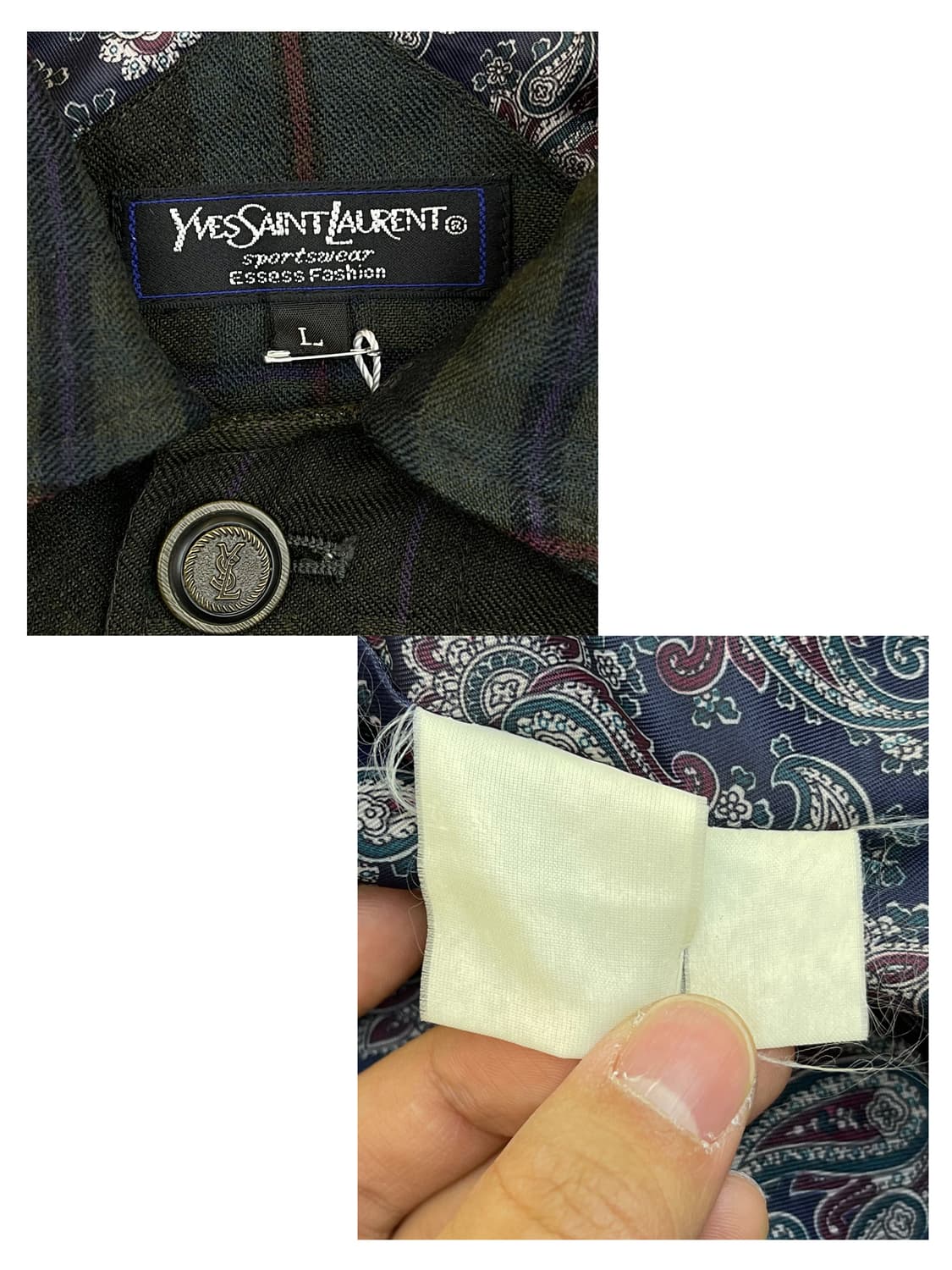 입생로랑 90s ysl 로고 체크 블루종 상품이미지10
