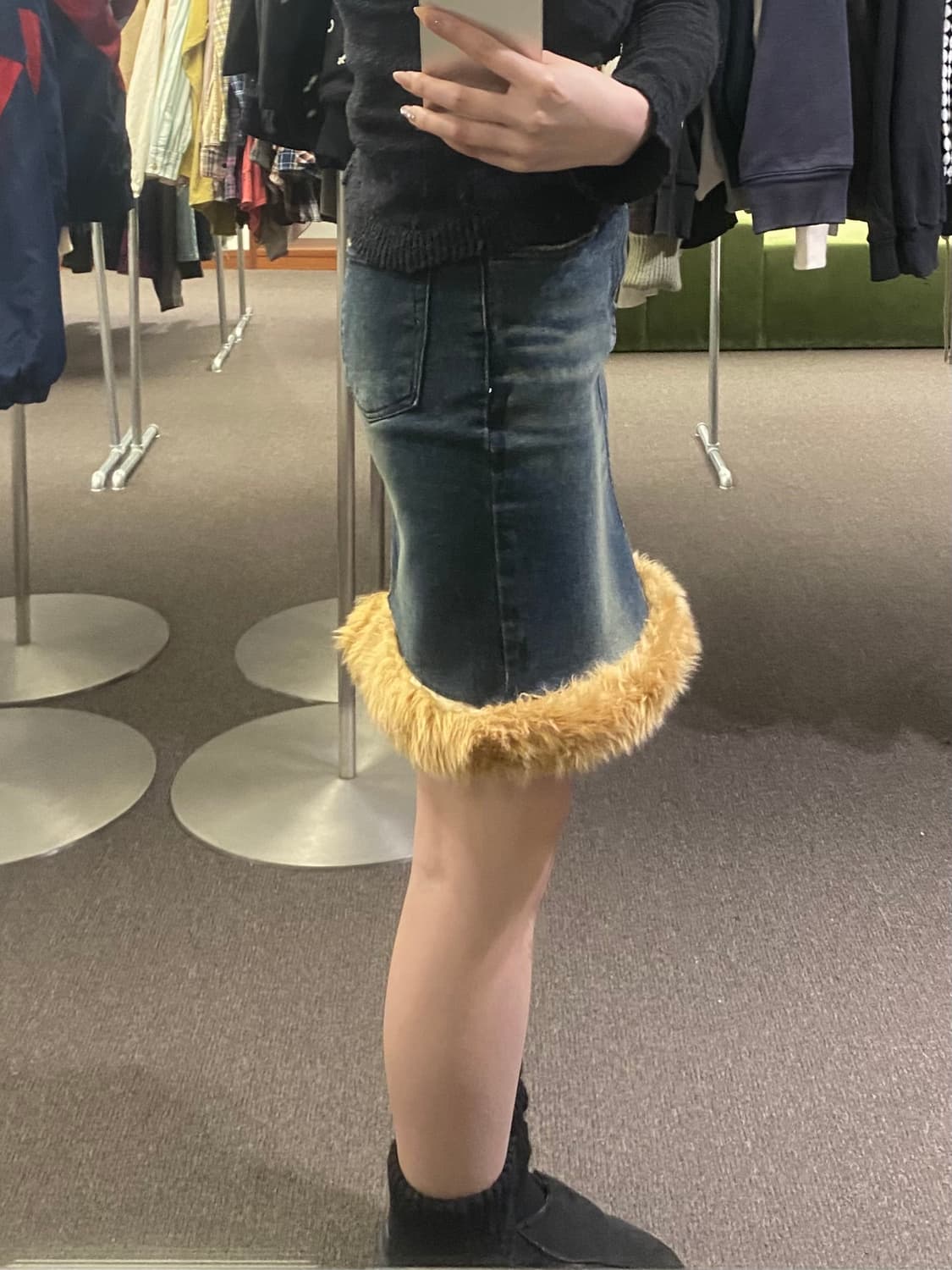 S)Clio Jeans 빈티지 퍼 트리밍 데님 스커트 상품이미지2