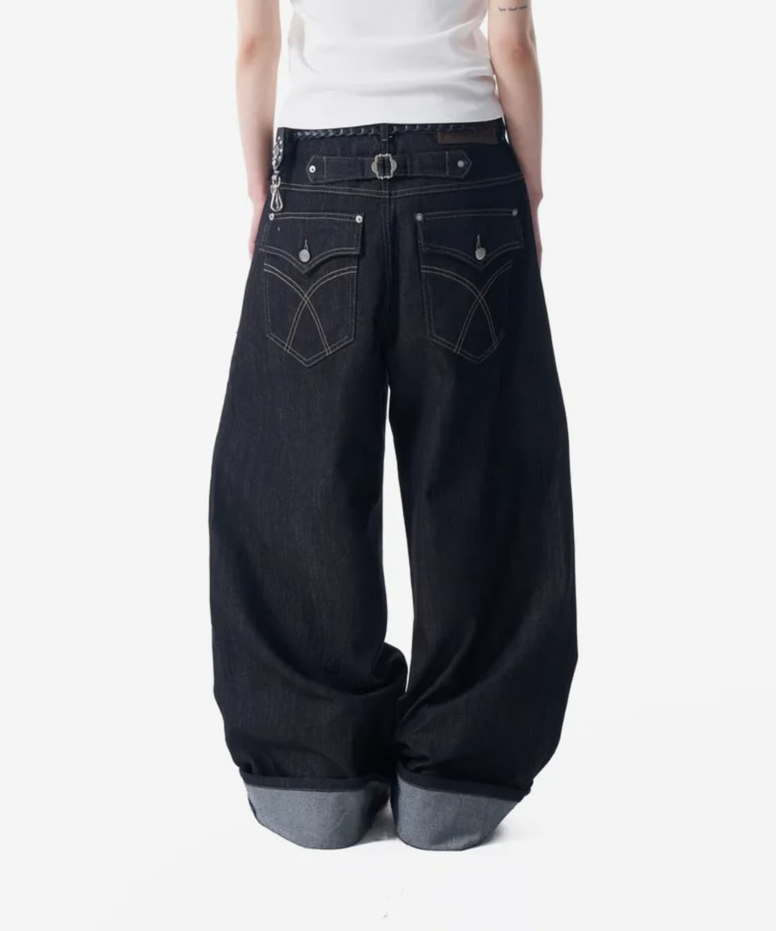 Cinch Back Denim Pants (Black) 상품이미지2