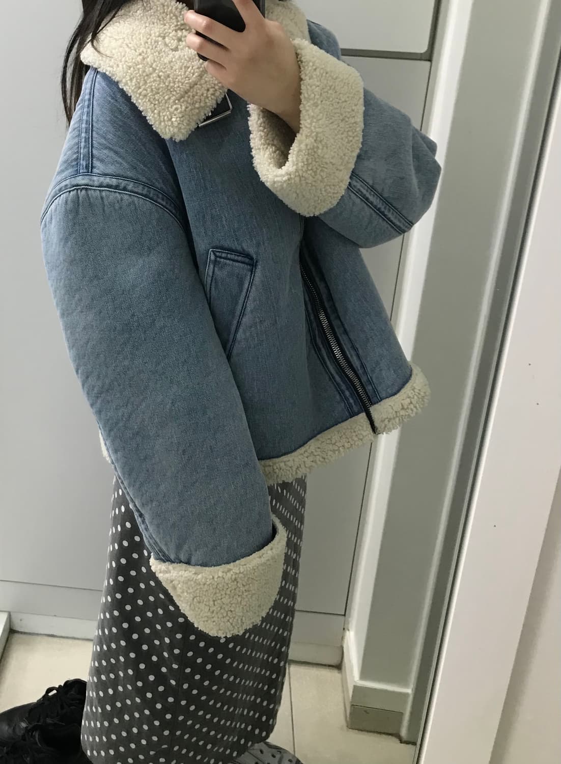 ZARA 자라 데님 청 무스탕 상품이미지4