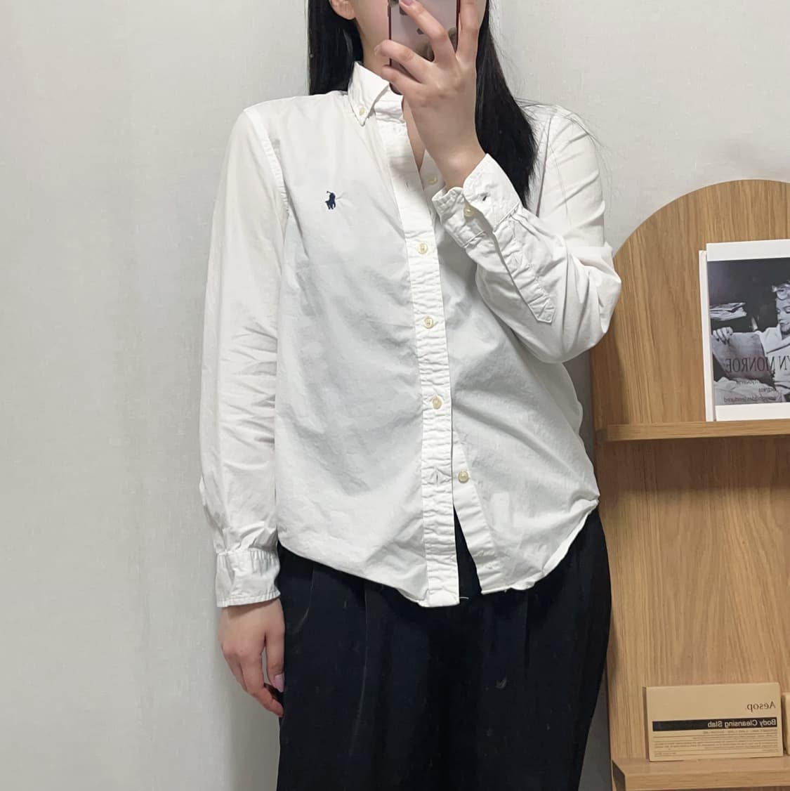 [정품] 폴로 화이트 / 네이비포니 솔리드 셔츠 [ 실확 ] 상품이미지2