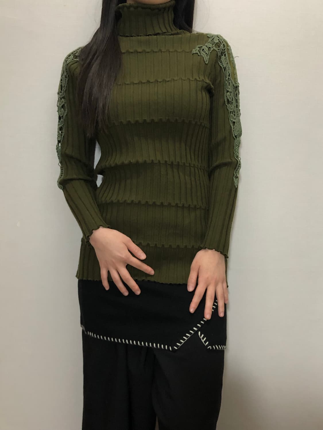 빈티지 카키 레이스 니트 상품이미지2