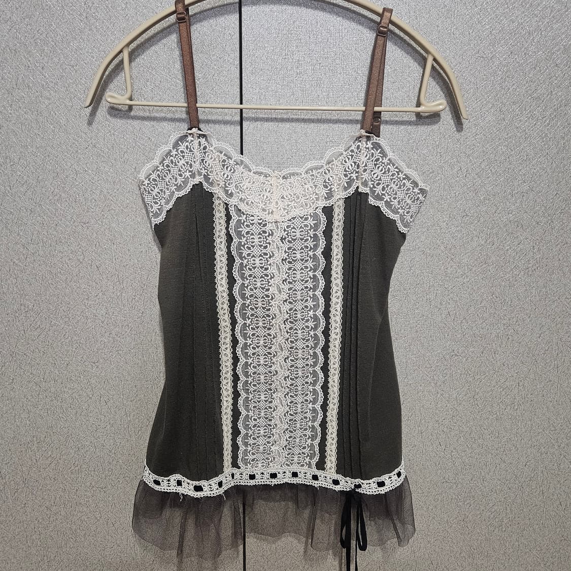 빈티지 오리엔탈 페어리 카키 레이스 슬리브리스 나시 상품이미지1