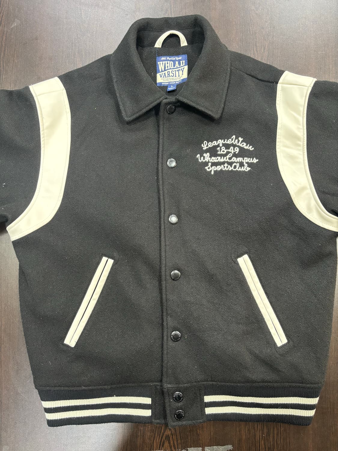 WHO.A.U 바시티 자켓 블랙 L 상품이미지7