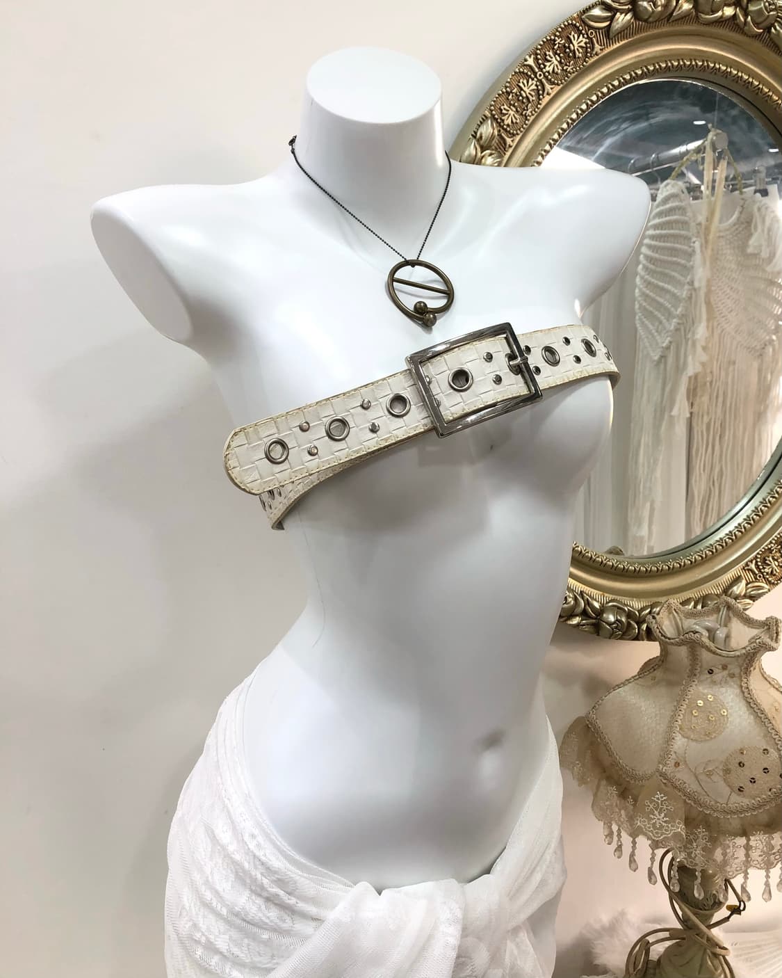 y2k white eyelet belt 상품이미지2