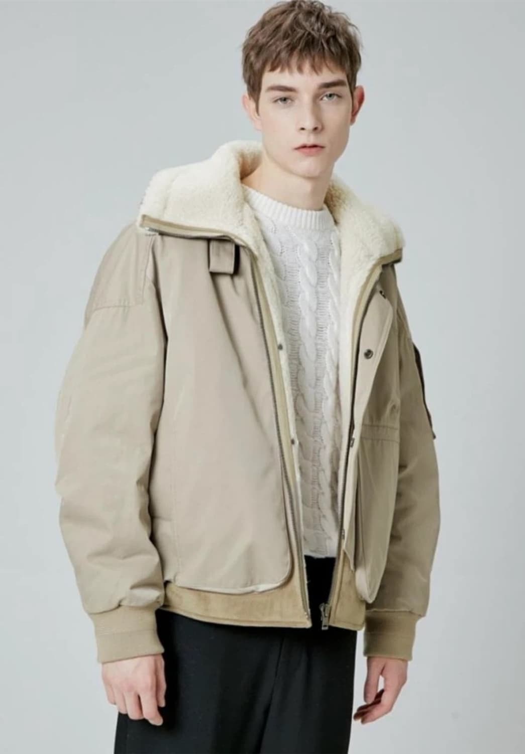 105) 시스템 옴므 시어링 레이어 패딩 점퍼 베이지 상품이미지10