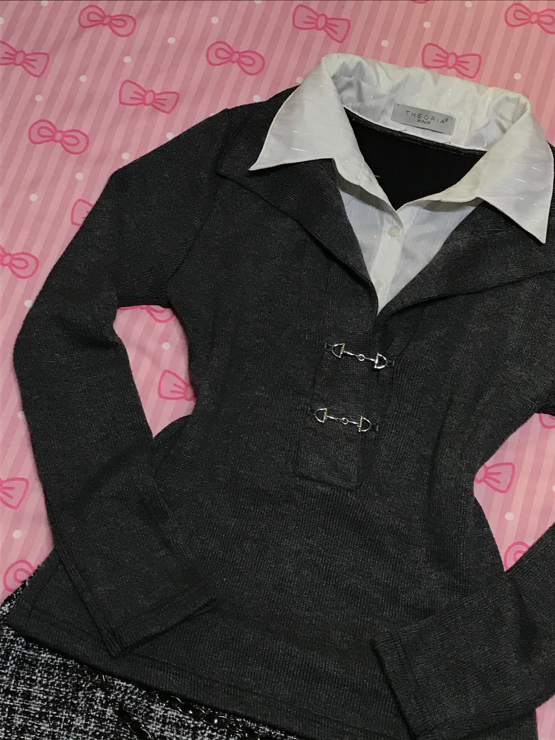 THEORIA 셔츠레이어드 니트 y2k 상품이미지3