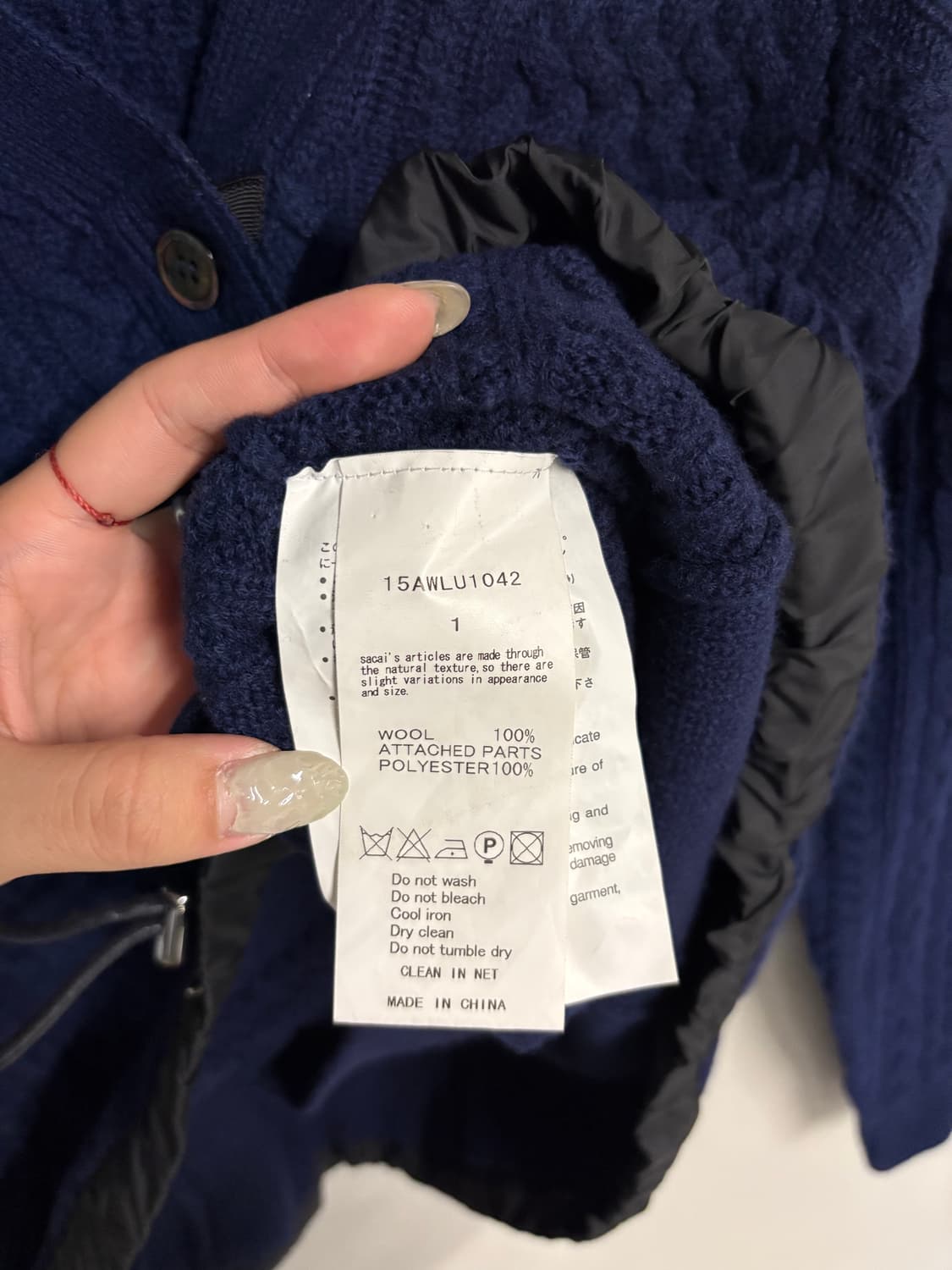 SACAI LUCK cable knit cardigan navy  상품이미지8