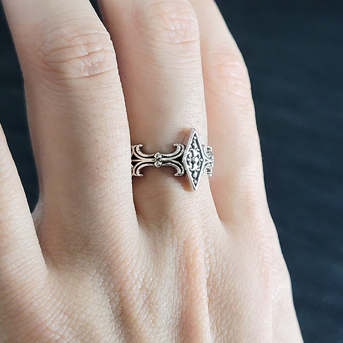 Loxmar 백동 남자 엔틱 빈티지 명품 다이아 꽃 십자가 반지 상품이미지6