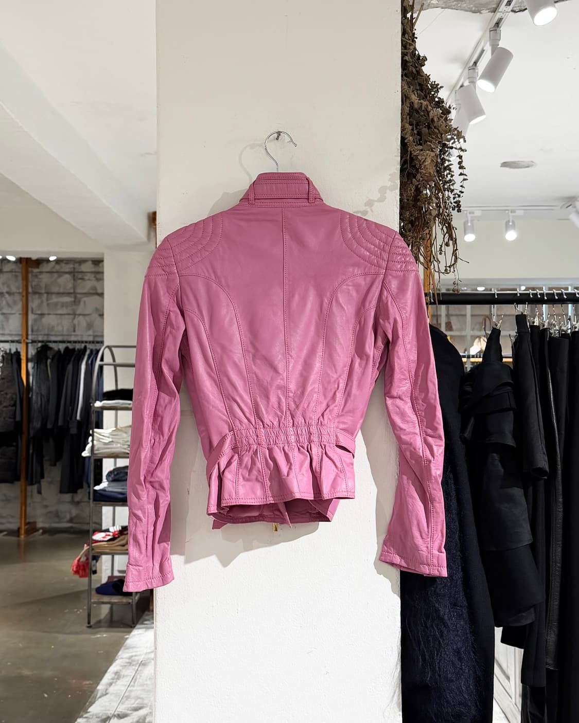 블루마린 핑크 쉽스킨 레더 바이크 자켓 상품이미지7
