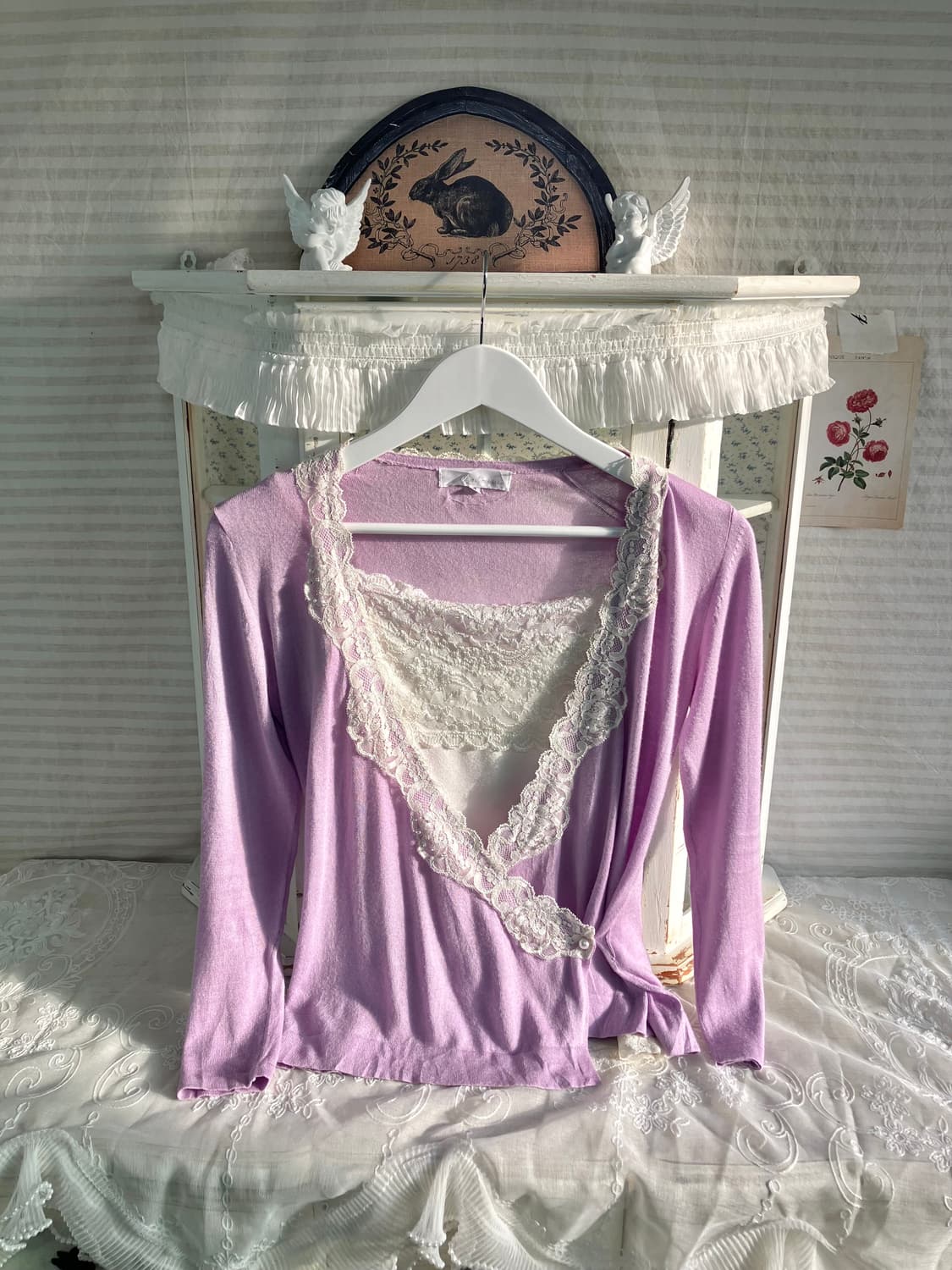 빈티지 레이스 라밴더 랩가디건 + 아이보리 나시 상품이미지5