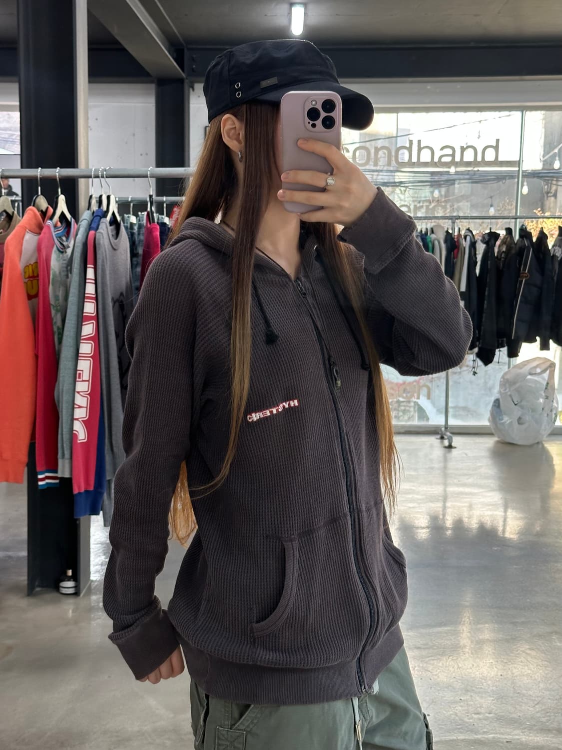 히스테릭글래머90s 그런지워시드 와플 루즈 후드집업 상품이미지1