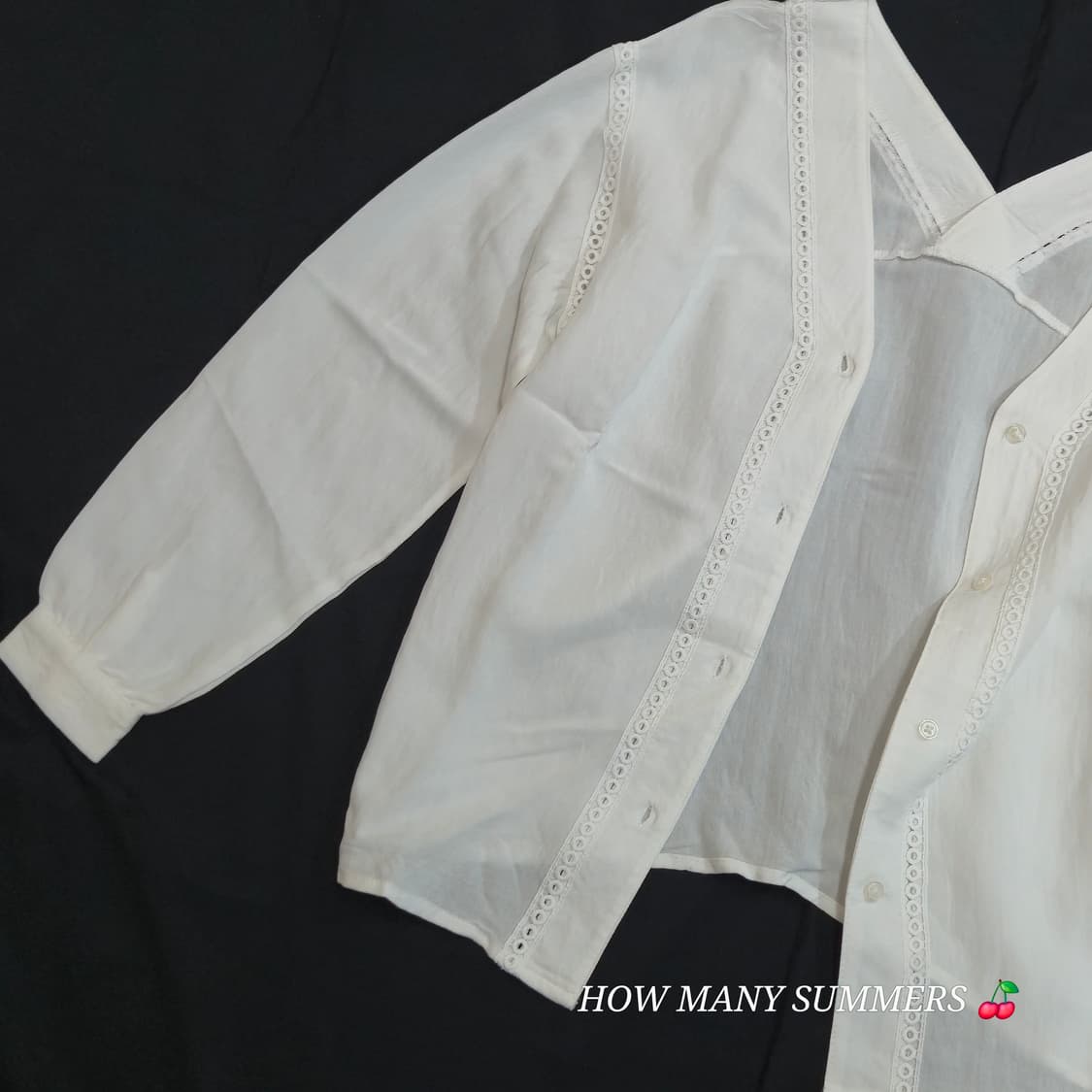 피프스 fifth 브이넥 펀칭 레이스 블라우스 아일렛 자수 긴팔 화이트 상품이미지4