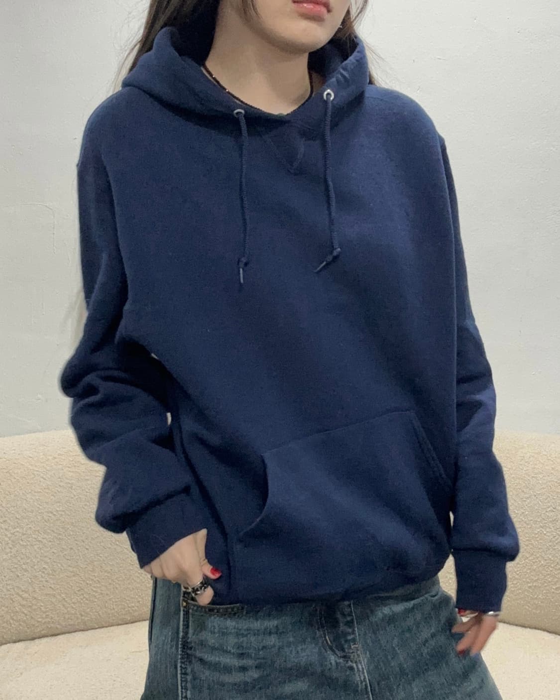 90s RUSSELL 네이비 베이직 후드 스웻셔츠 RUSSELL  상품이미지2