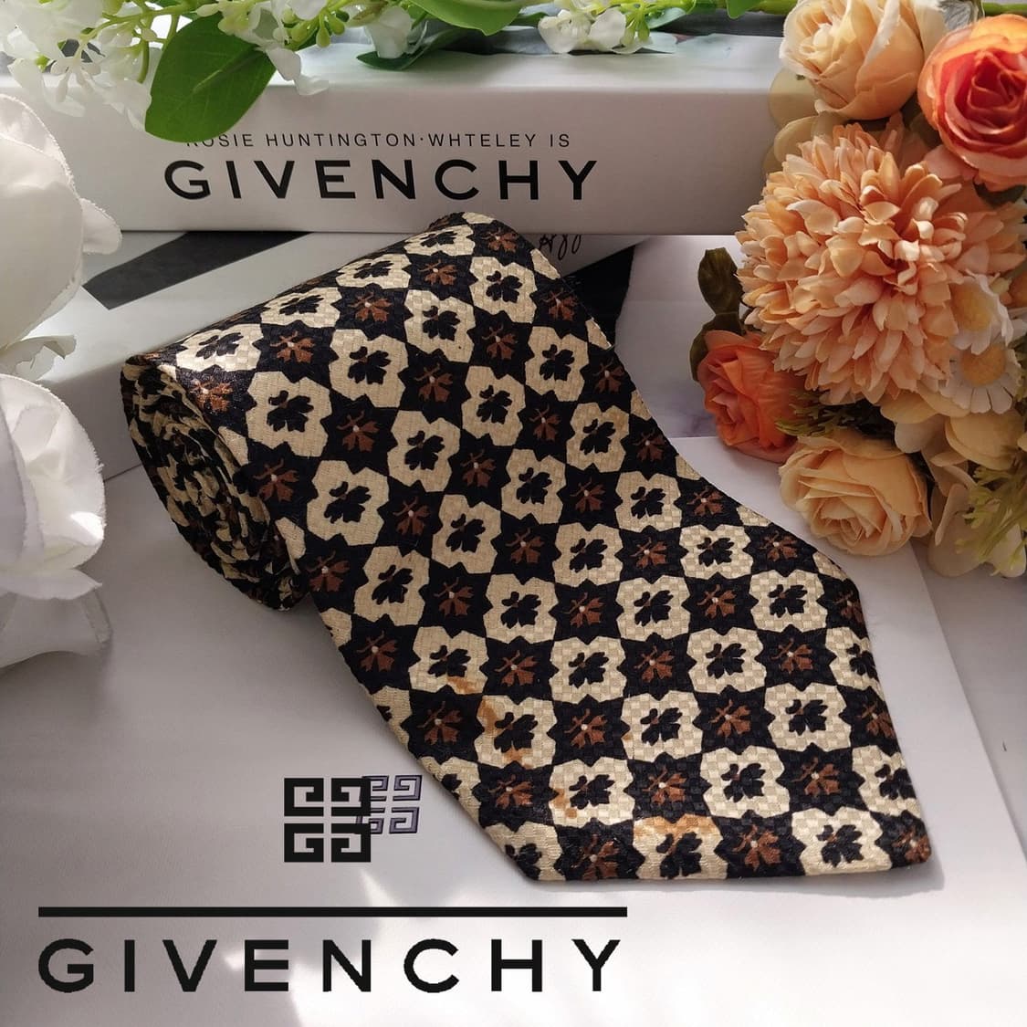 지방시 실크 블랙 플로럴 패턴 넥타이 10.7cm B등급 K1977 상품이미지2