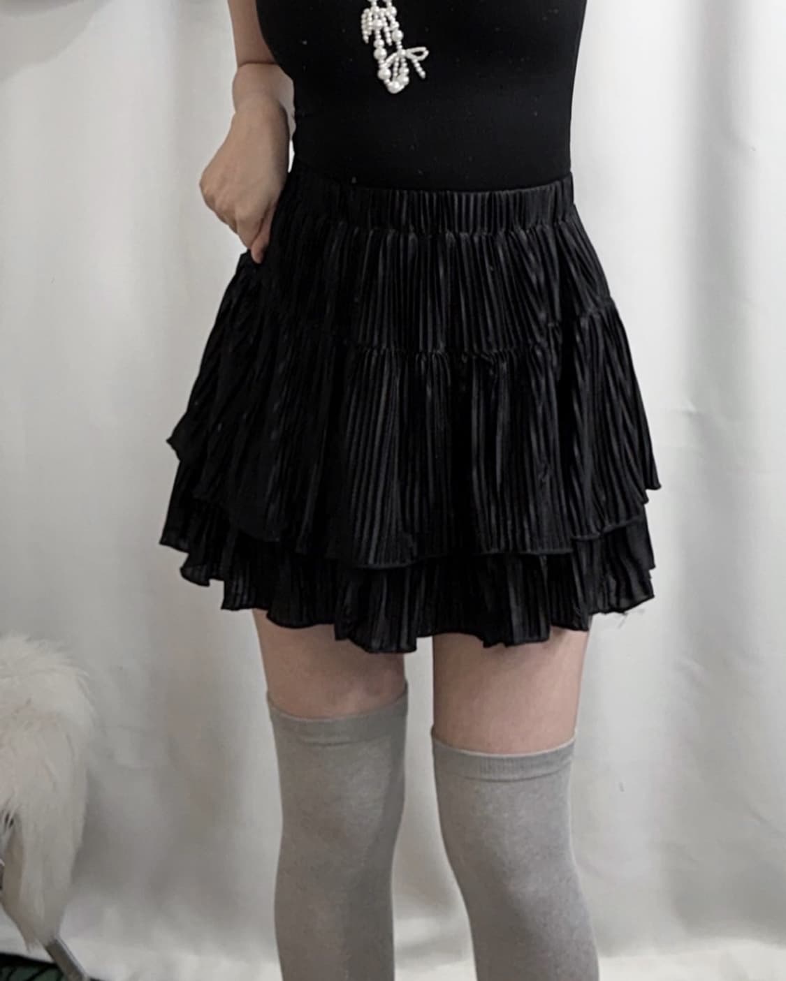 블랙 플리츠 캉캉 미니 스커트 상품이미지4