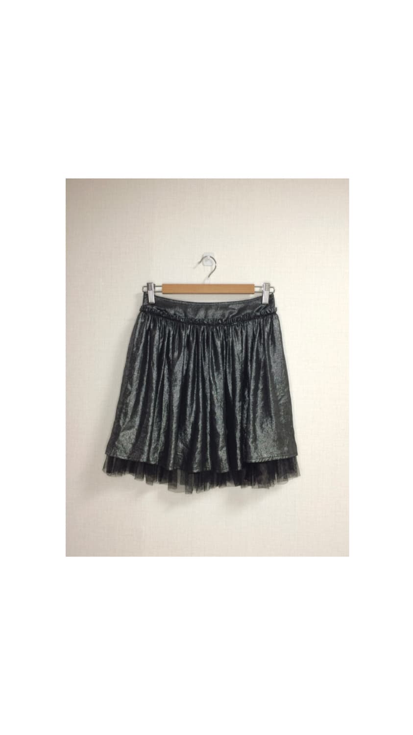 빈티지 블랙 글로시 레이스 밴딩 스커트 상품이미지1