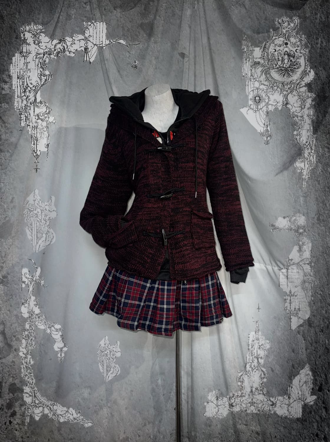 레드 체크 데일리 펑크 니혼진 코디세트  상품이미지1