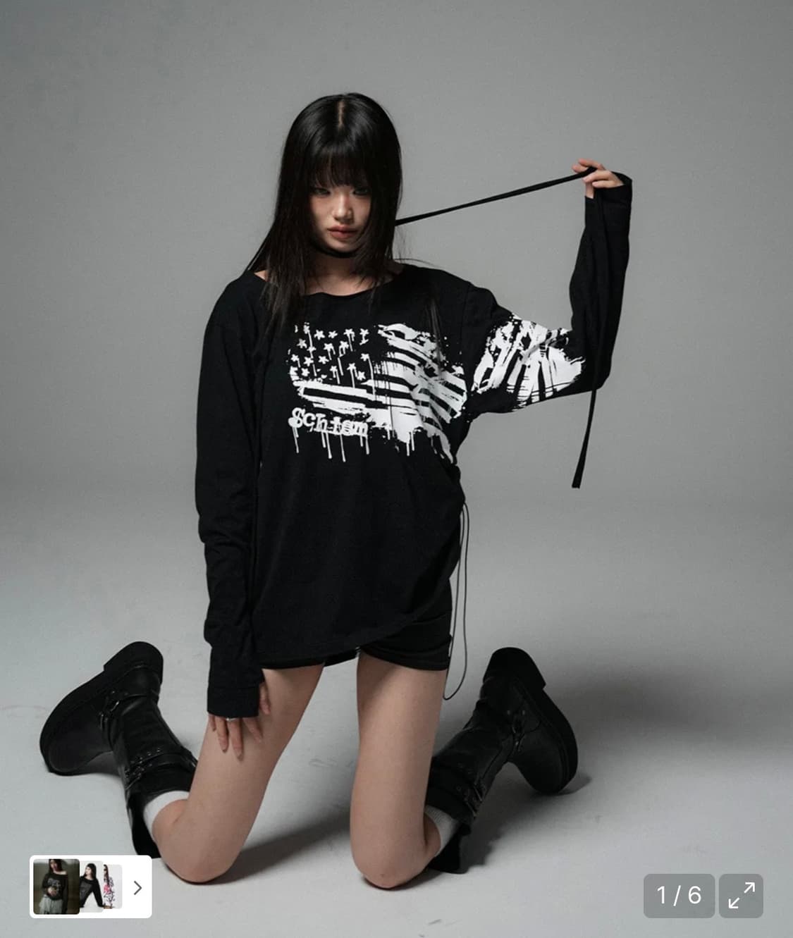 스키즘인듀싱 GRAFFITI FLAG LS TEE 롱슬리브 오프숄더 셔링 상품이미지2