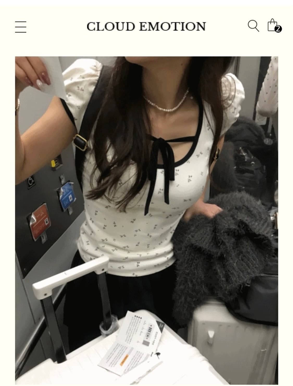 클라우드 이모션 플로즈 퍼프 리본 슬림 탑 상품이미지2