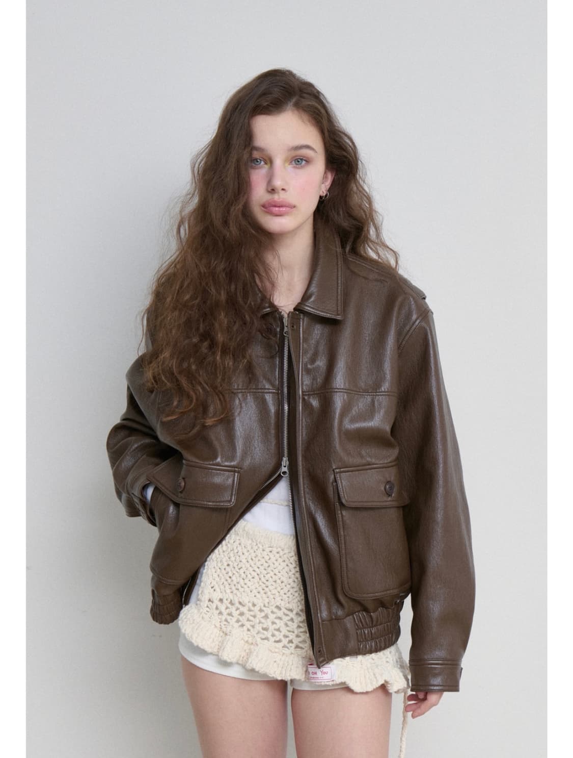 더오유 가죽자켓 브라운 상품이미지1