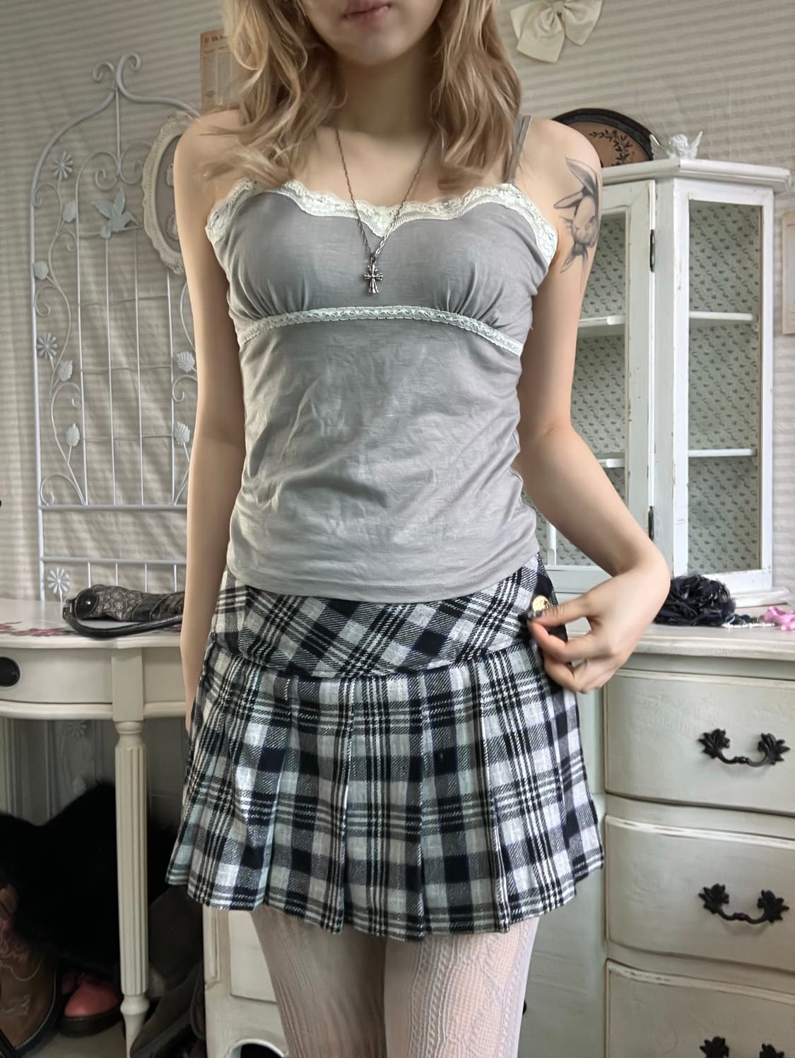 jpn vintage gray lace romantic sleeveles 상품이미지4