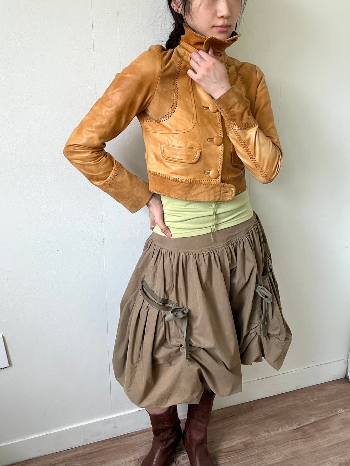 MOUSSY VINTAGE 카멜 레더 숏 자켓 상품이미지4