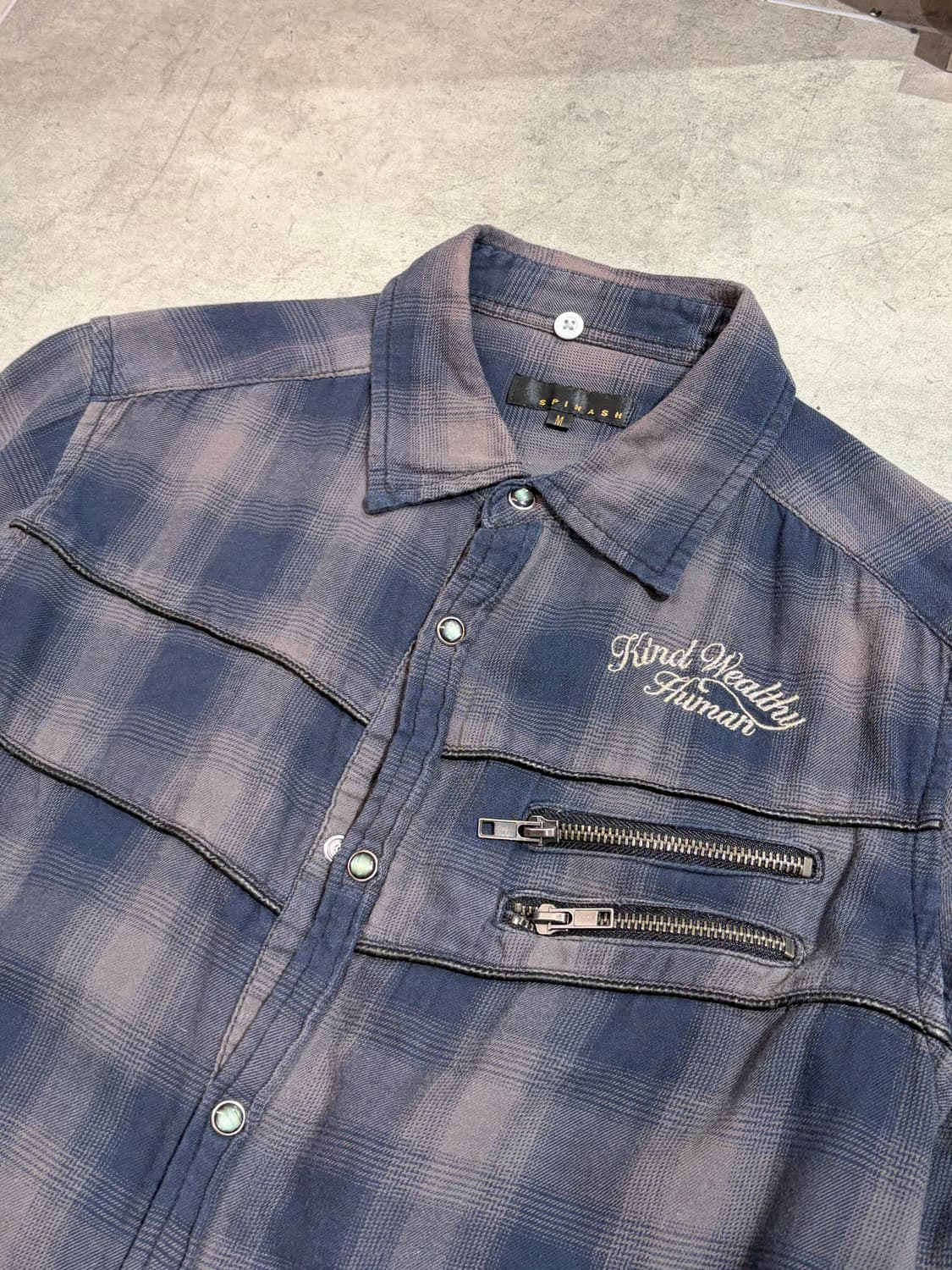 Spinash 락펑크 웨스턴 레터링 체크셔츠 상품이미지3