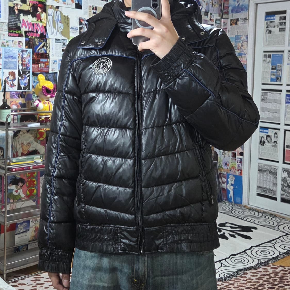 DOHC Y2K 자수 패치 유광 후드 패딩 상품이미지2