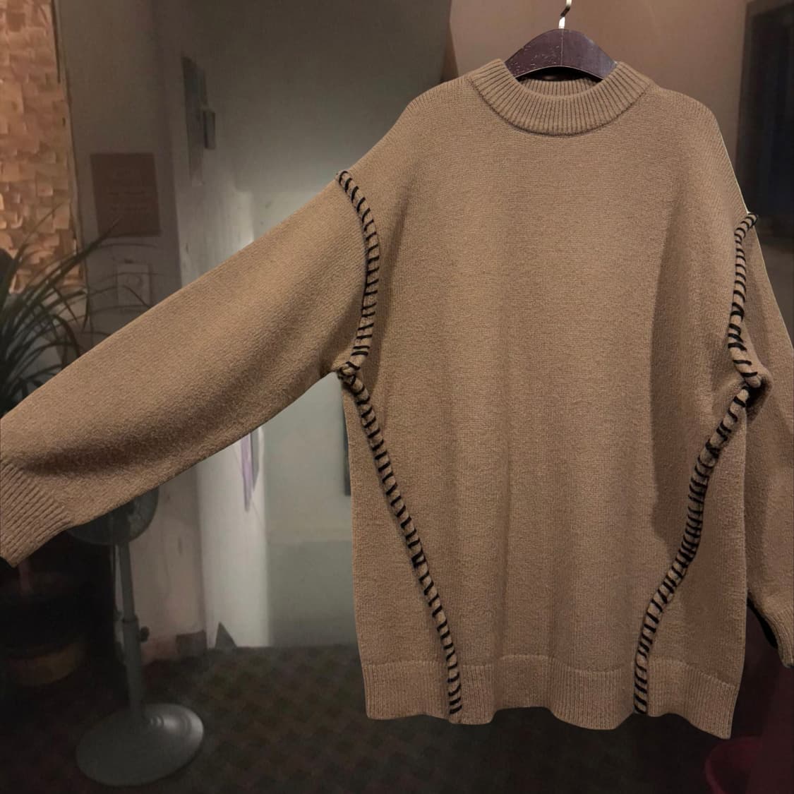 빈티지 브라운 스티치 포인트 루즈 니트 상품이미지3