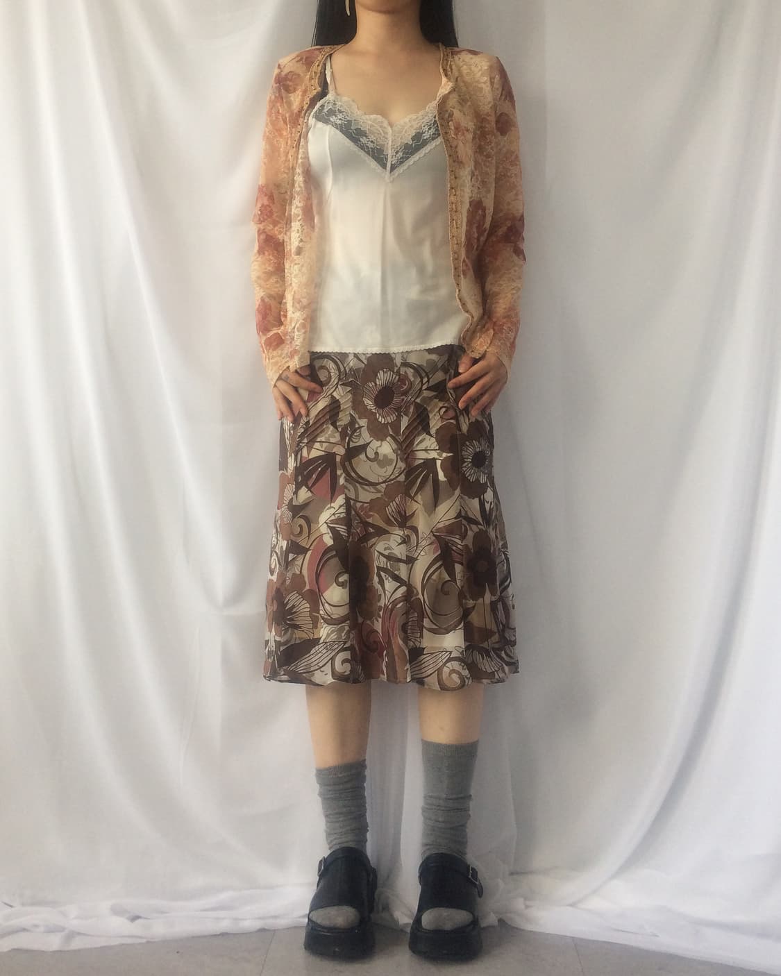 Flower pattern lace open cardigan 상품이미지6