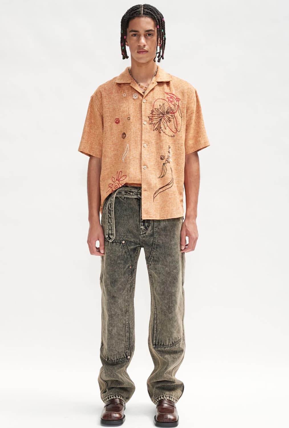 앤더슨벨 오버다이 컬러 카펜터 진 apa498m(YELLOW BEIGE) 상품이미지1