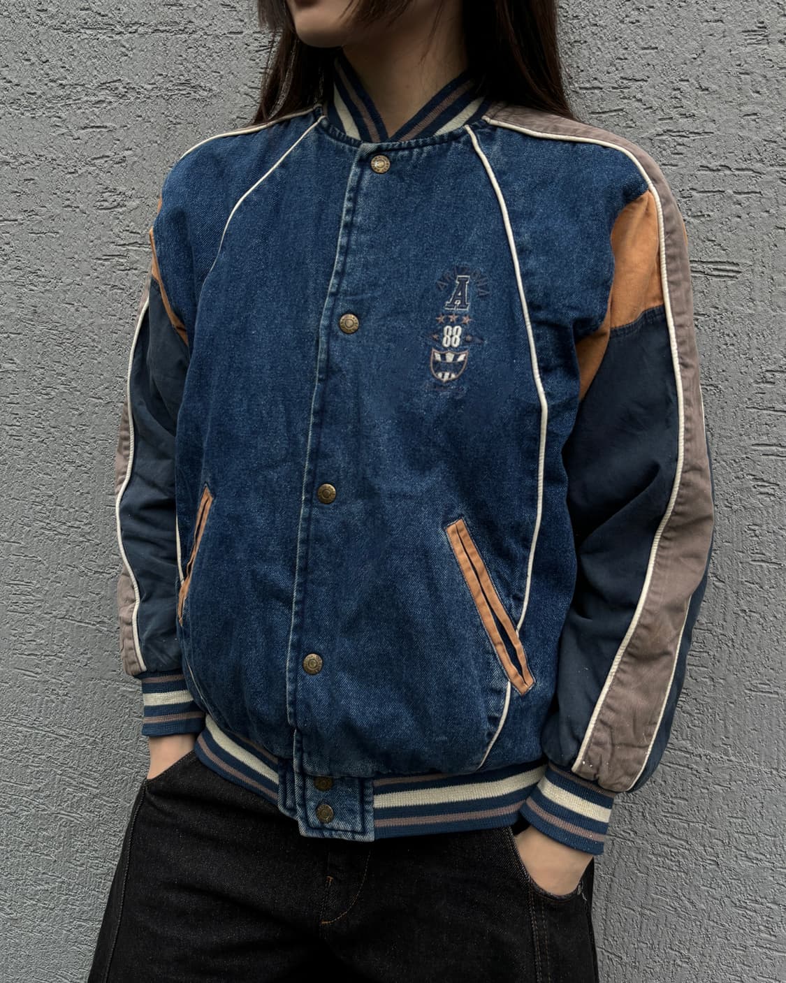 90s vintage denim varsity jacket 상품이미지2