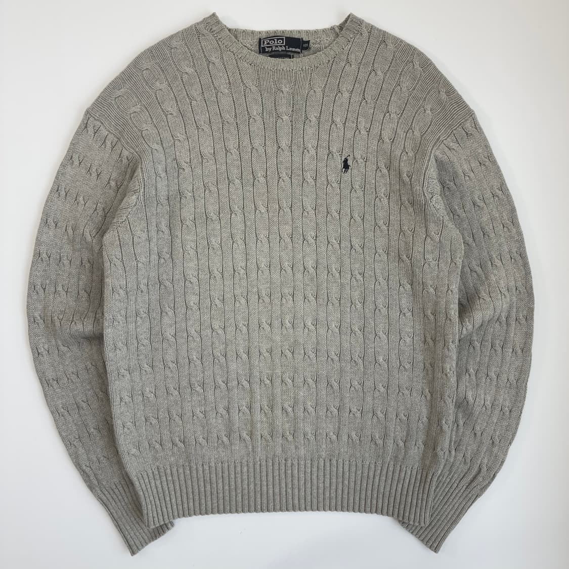 Polo 폴로 랄프로렌 00‘s 멜란지 그레이 케이블 코튼 라운드 니트 상품이미지1