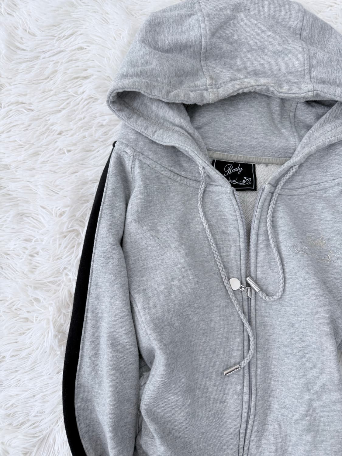 y2k 그런지 블랙 라인 그레이 후드 집업 상품이미지2