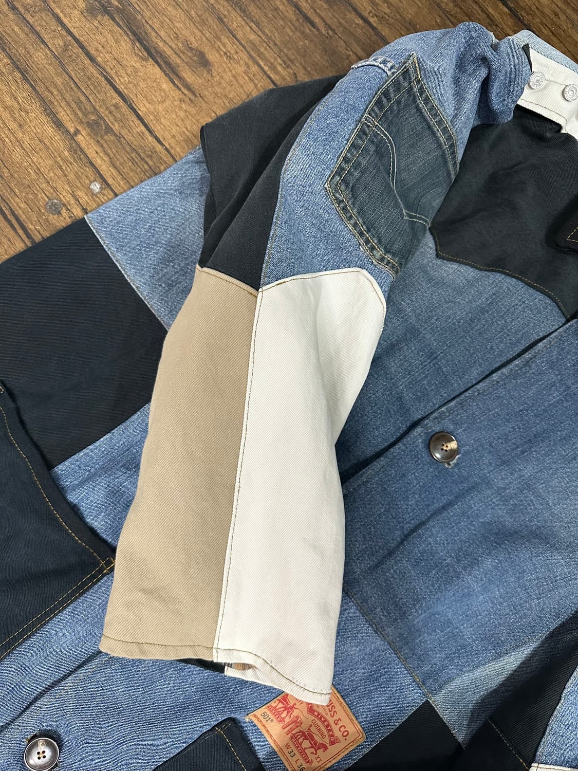 리바이스Levis 리메이크 패치워크 데님롱코트 XXL 오버핏 빈티지 상품이미지3