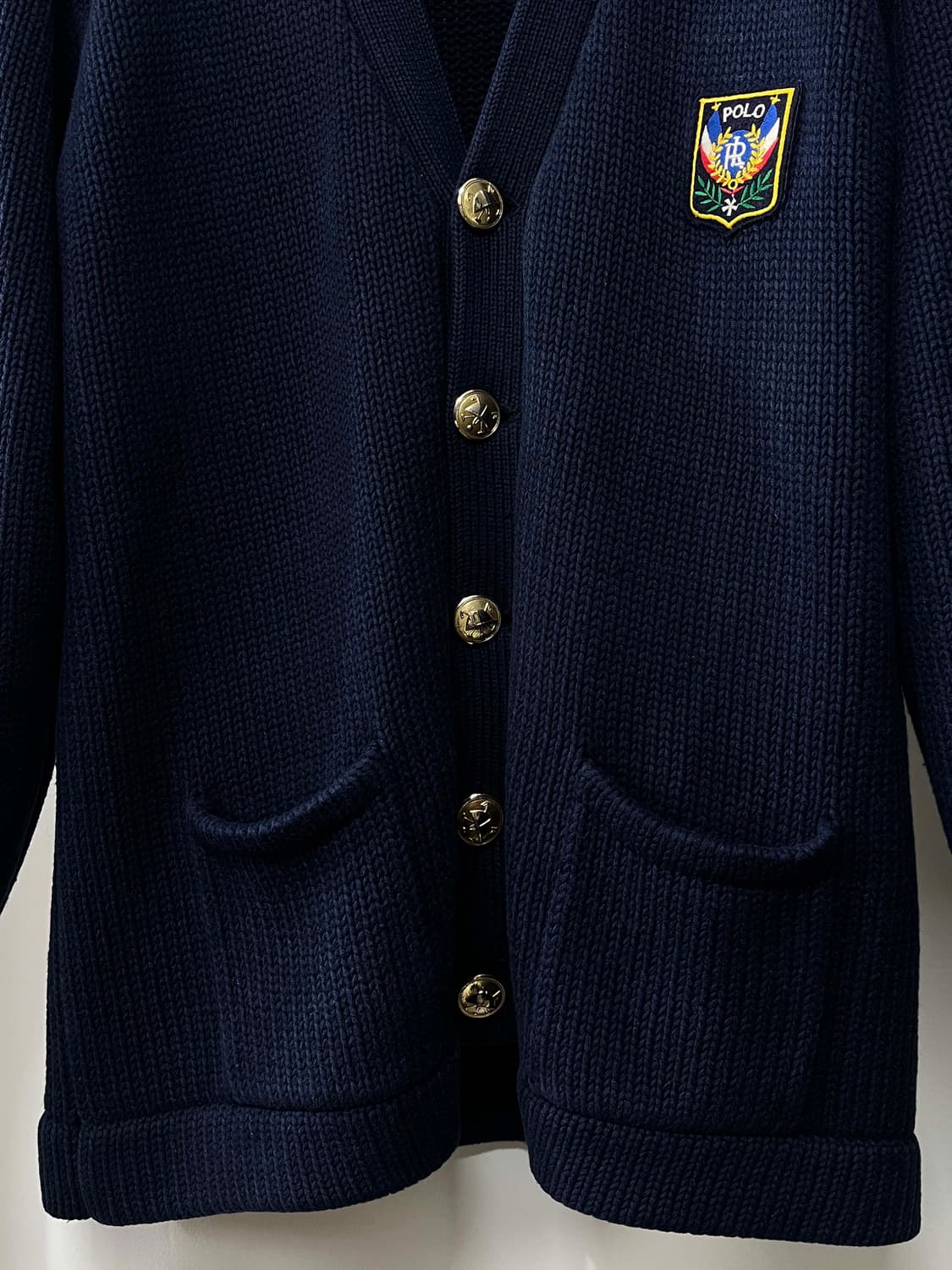 80's 폴로 랄프로렌 인디고 네이비 유니크레스트 금장 가디건 자켓 상품이미지7