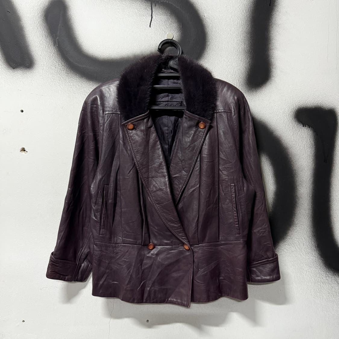 VTG 빈티지 100% 쉽스킨 양가죽 퍼 카라 레더 자켓 상품이미지1