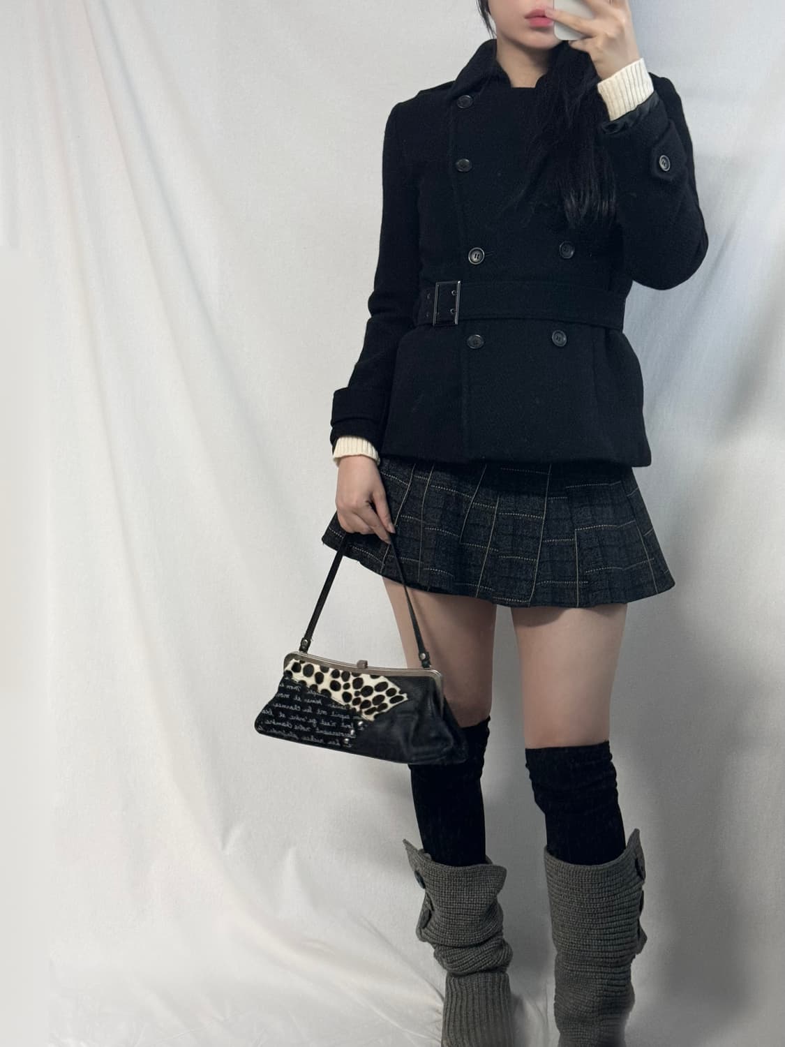 울/앙고라 벨티드 더블 버튼 코트 상품이미지7