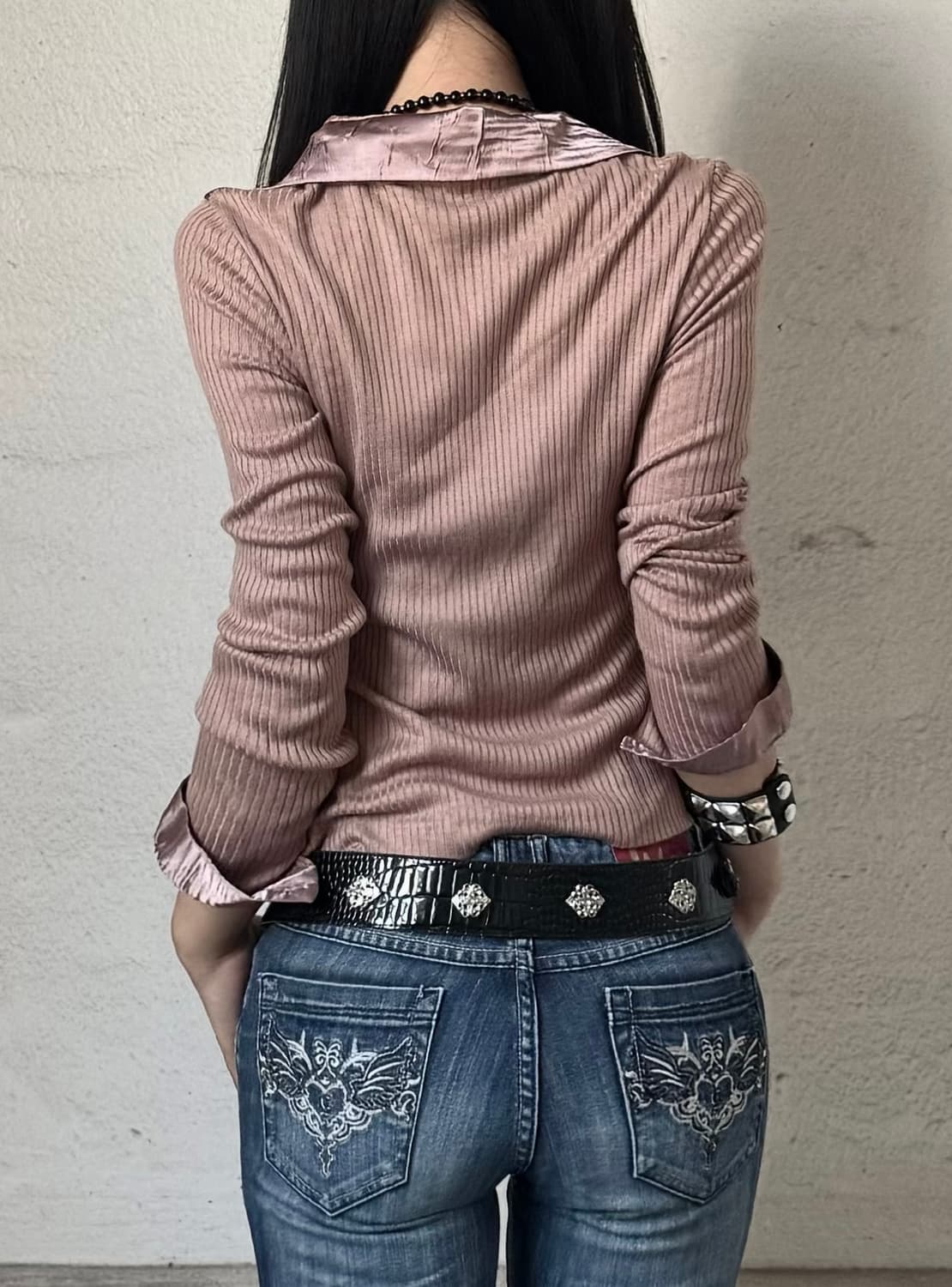 Pink satin knit shirt 상품이미지3