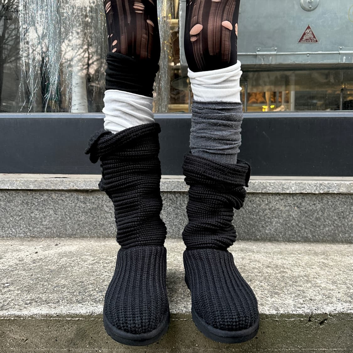 00s 블랙 니트 카디 어그 부츠 상품이미지4